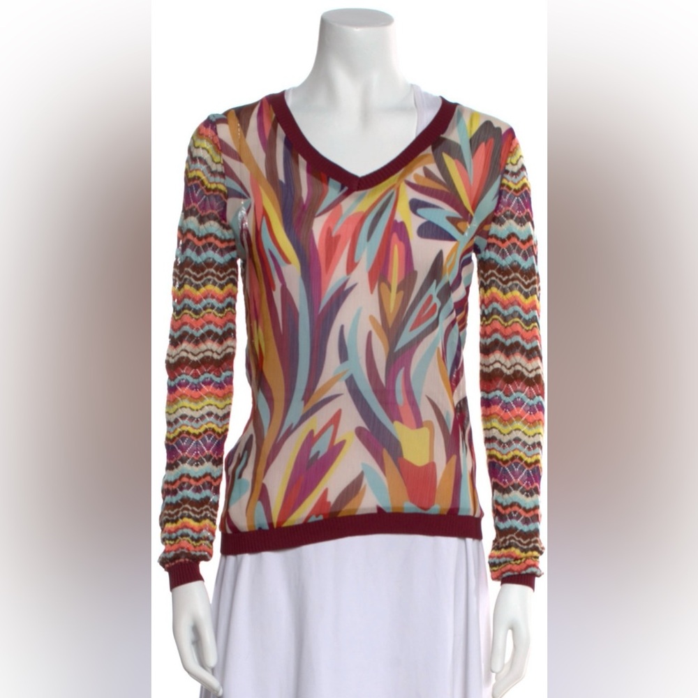 Missoni Multicolor V-Neck Sweater with Abstract Design